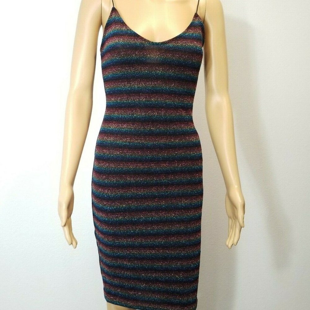 Mind code women's bodycon dress size medium multi color spaghetti strap nwot